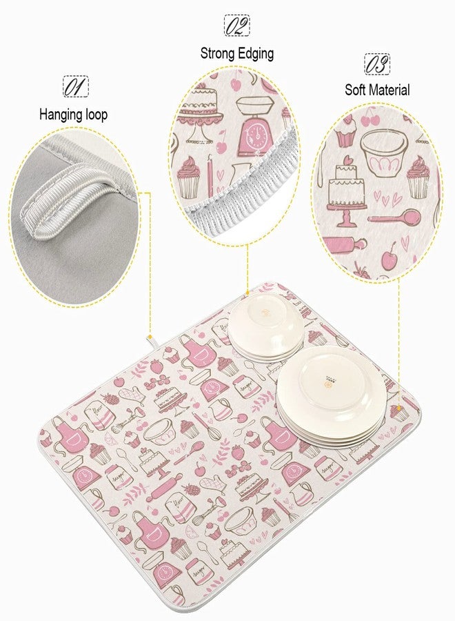 Oarencol Pink Cookware Dish Drying Mat Large Kitchen Counter Reversible Microfiber Dishes Drainer Mat 18 x 24 Inch - Image 3